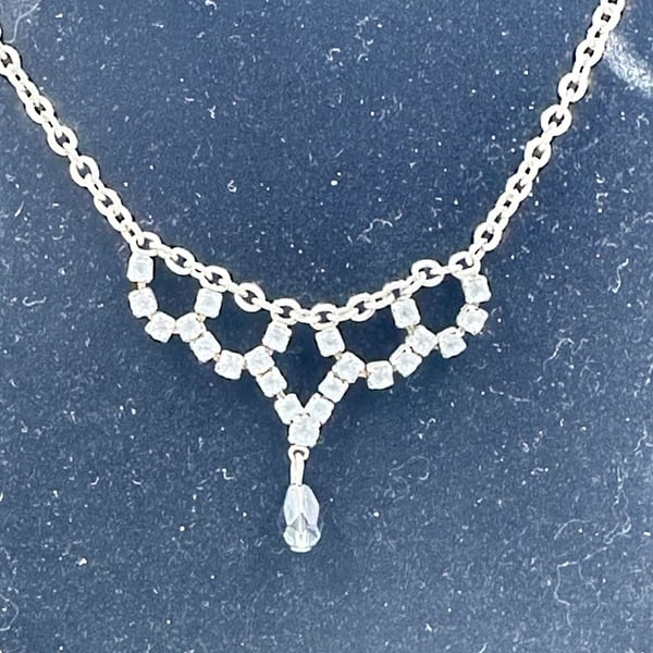 Vintage Rhinestone Festoon Necklace with Teardrop Pendant