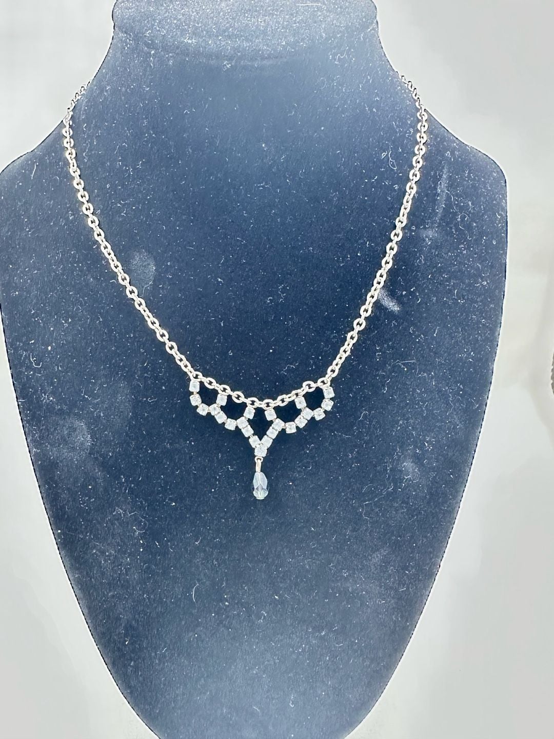 Vintage Rhinestone Festoon Necklace with Teardrop Pendant 5