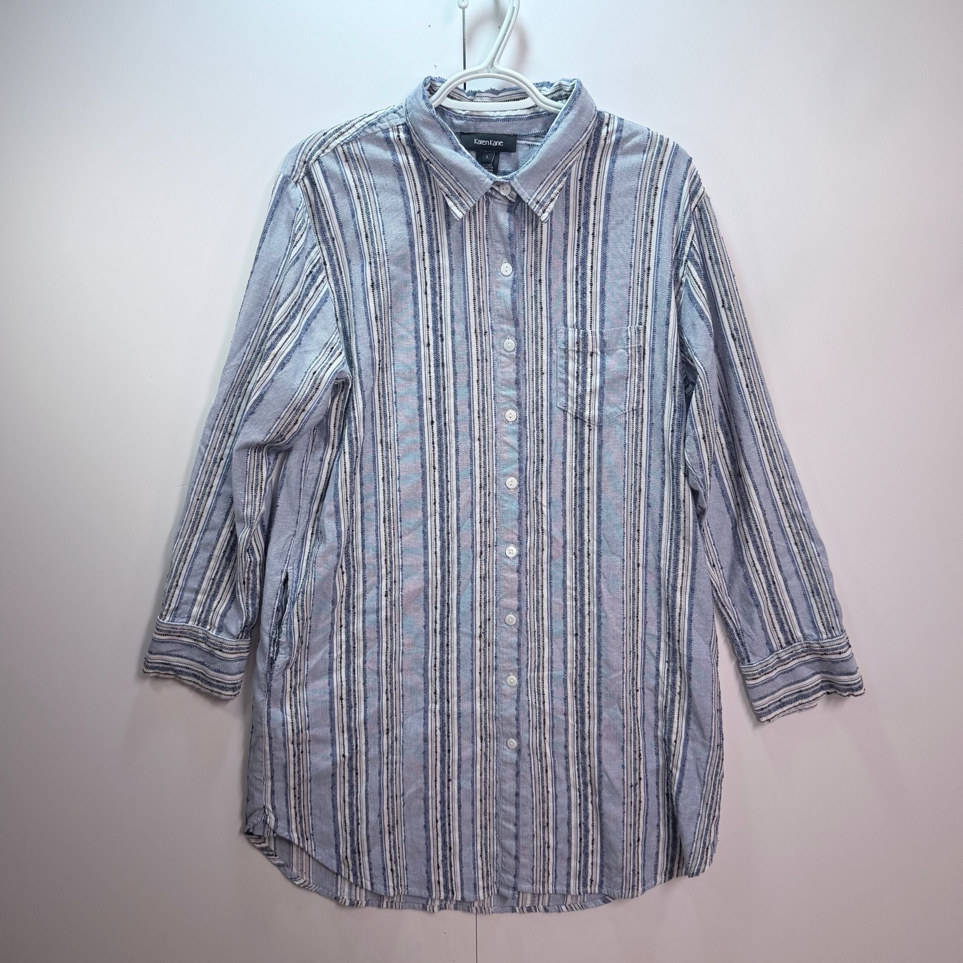 Karen Kane Women's Blue and White Striped Button-Down Tunic Shirt Style 2L96226 2