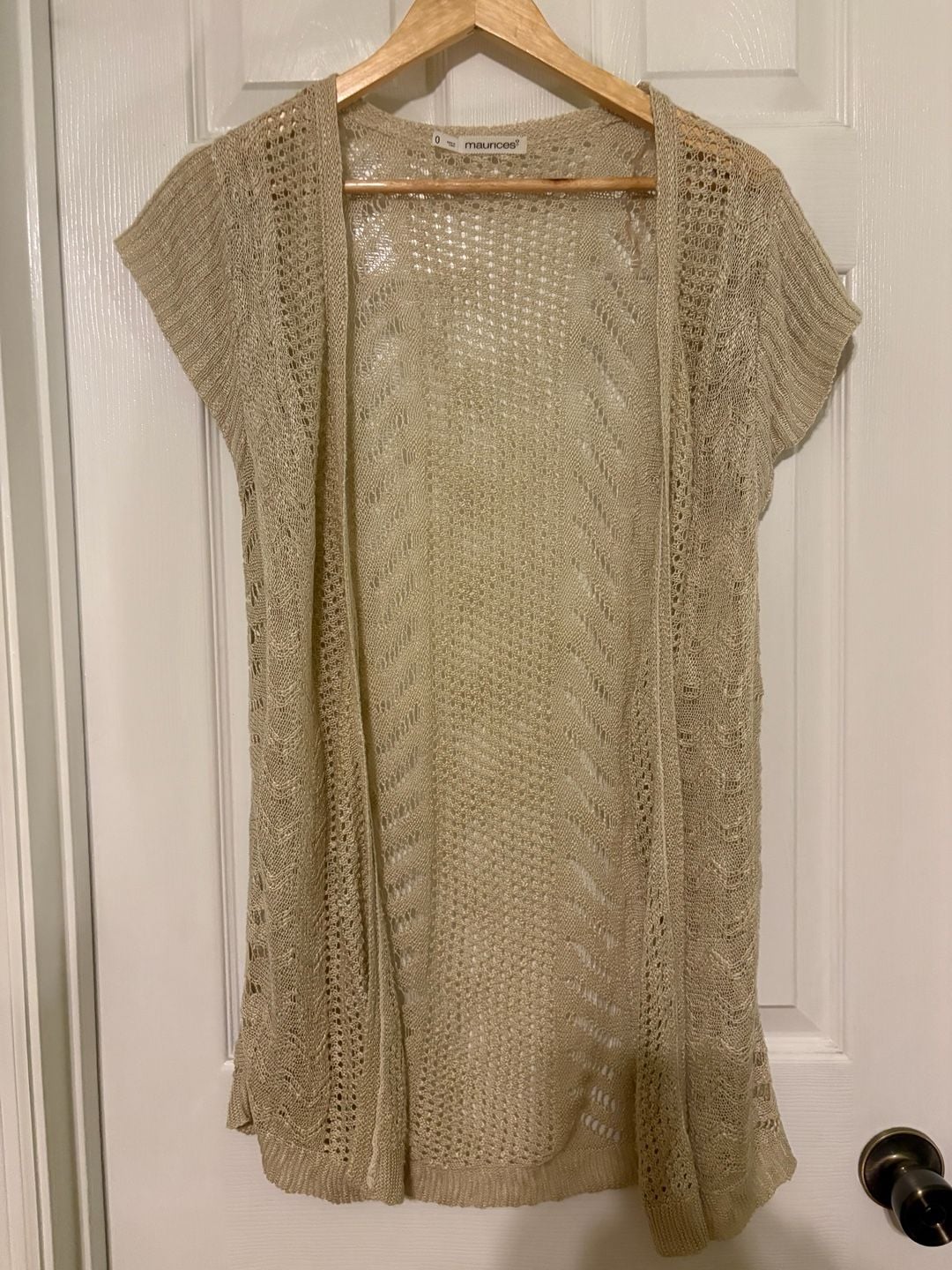 Maurices Cream Open Front Crochet Knit Cardigan Sleeveless Duster 2