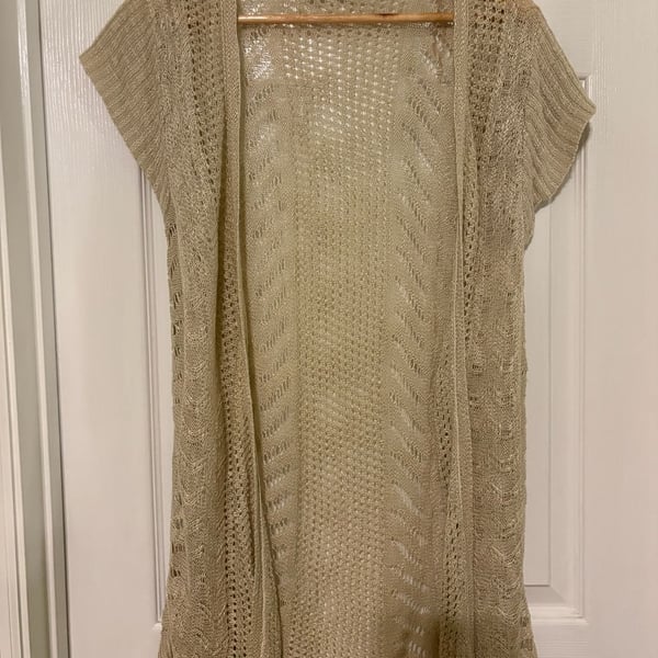 Maurices Cream Open Front Crochet Knit Cardigan Sleeveless Duster