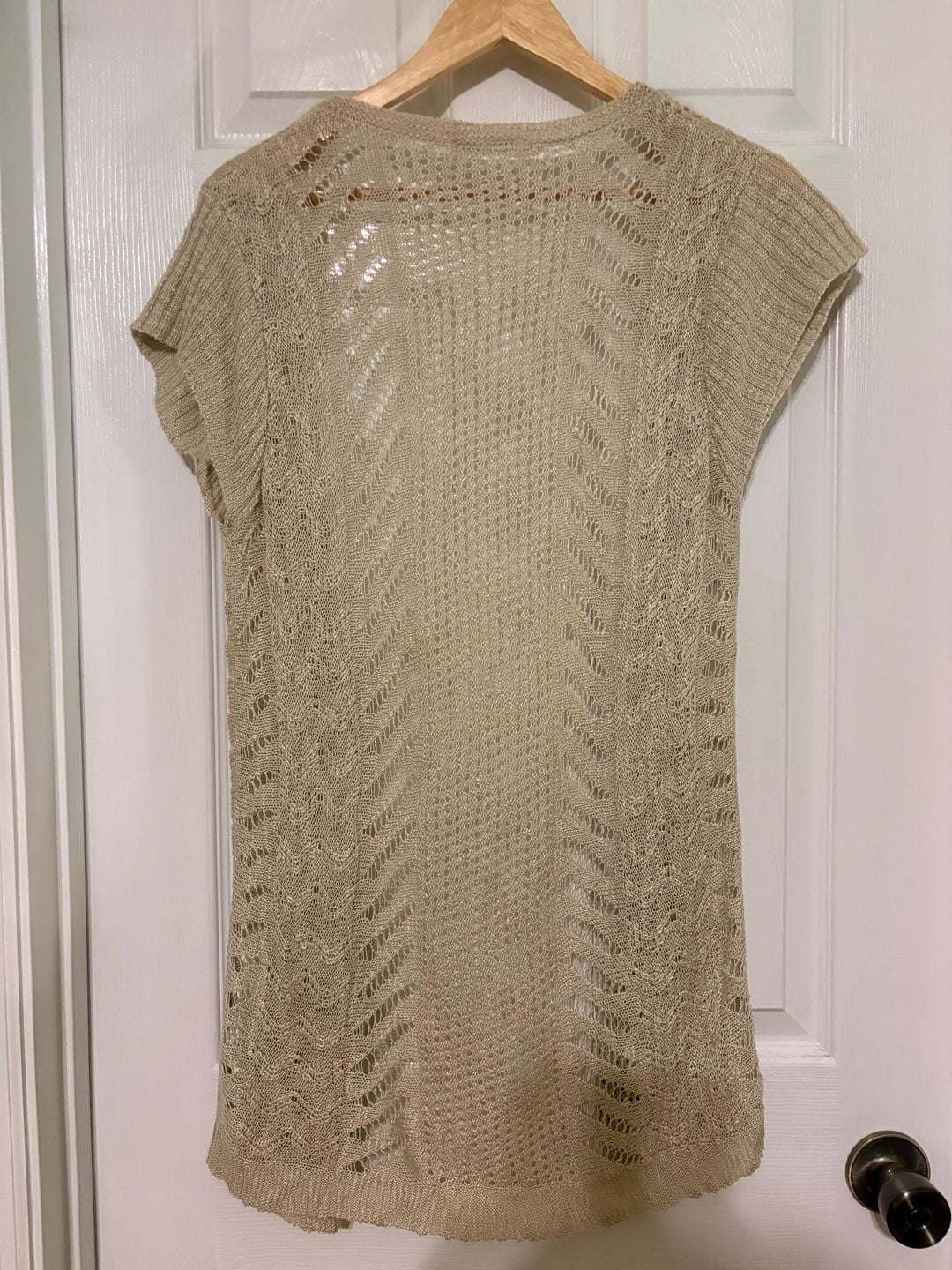 Maurices Cream Open Front Crochet Knit Cardigan Sleeveless Duster 4