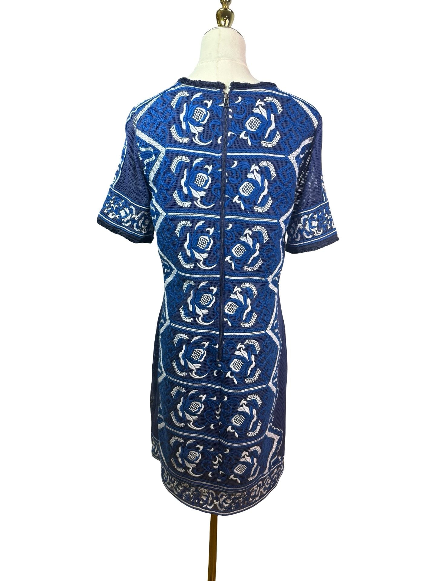 Sea New York Blue and White Embroidered Short Sleeve Shift Mini Dress 7