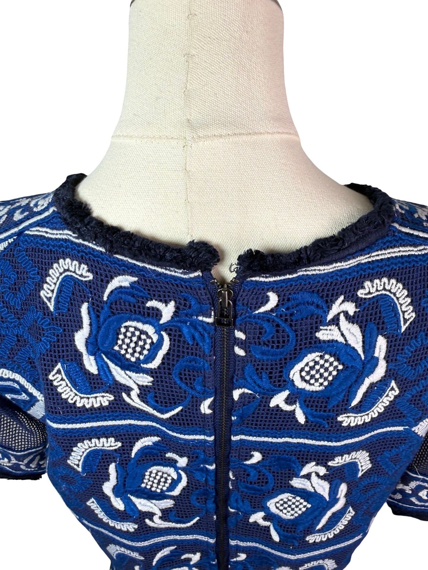 Sea New York Blue and White Embroidered Short Sleeve Shift Mini Dress 9