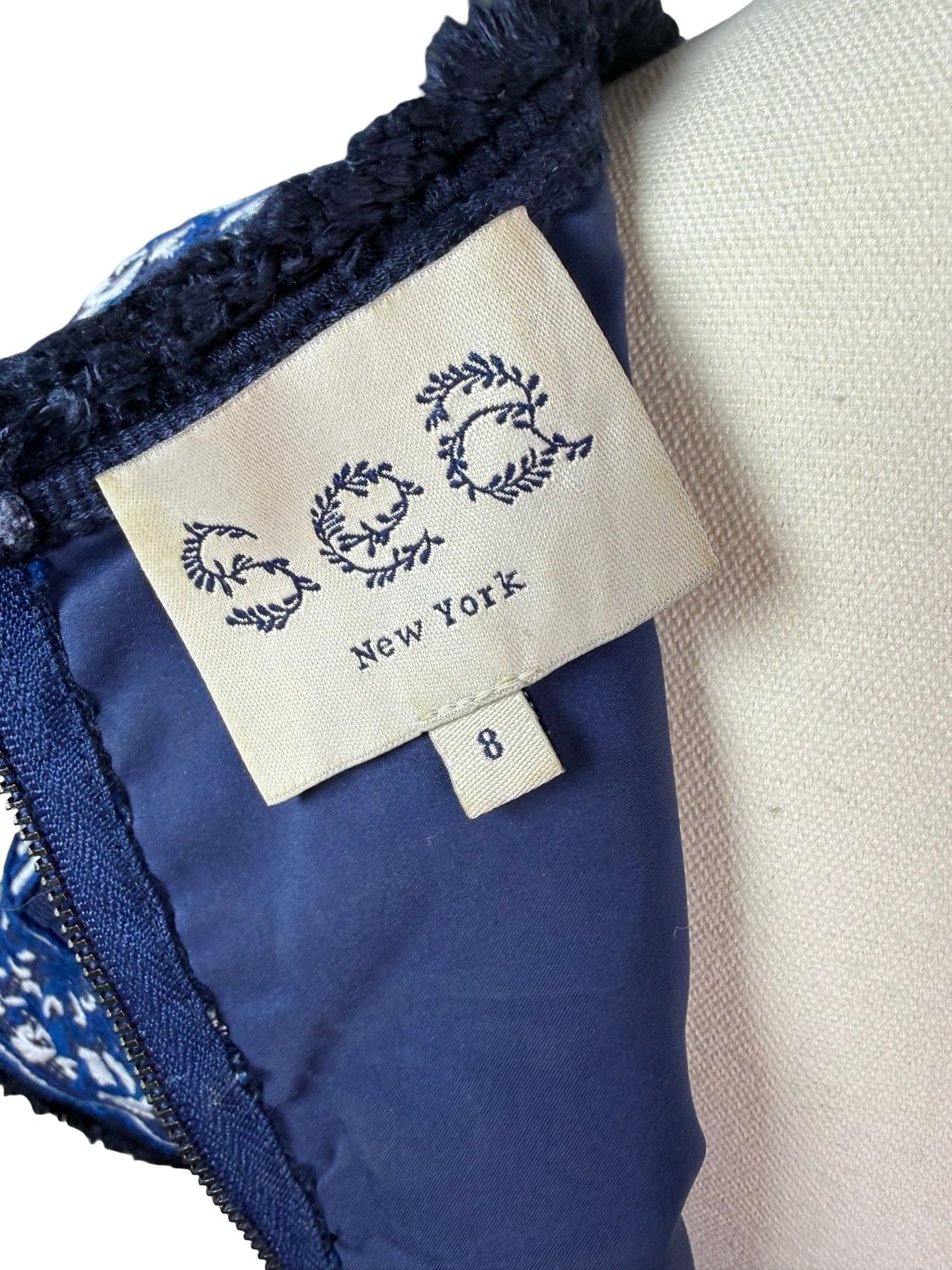 Sea New York Blue and White Embroidered Short Sleeve Shift Mini Dress 10