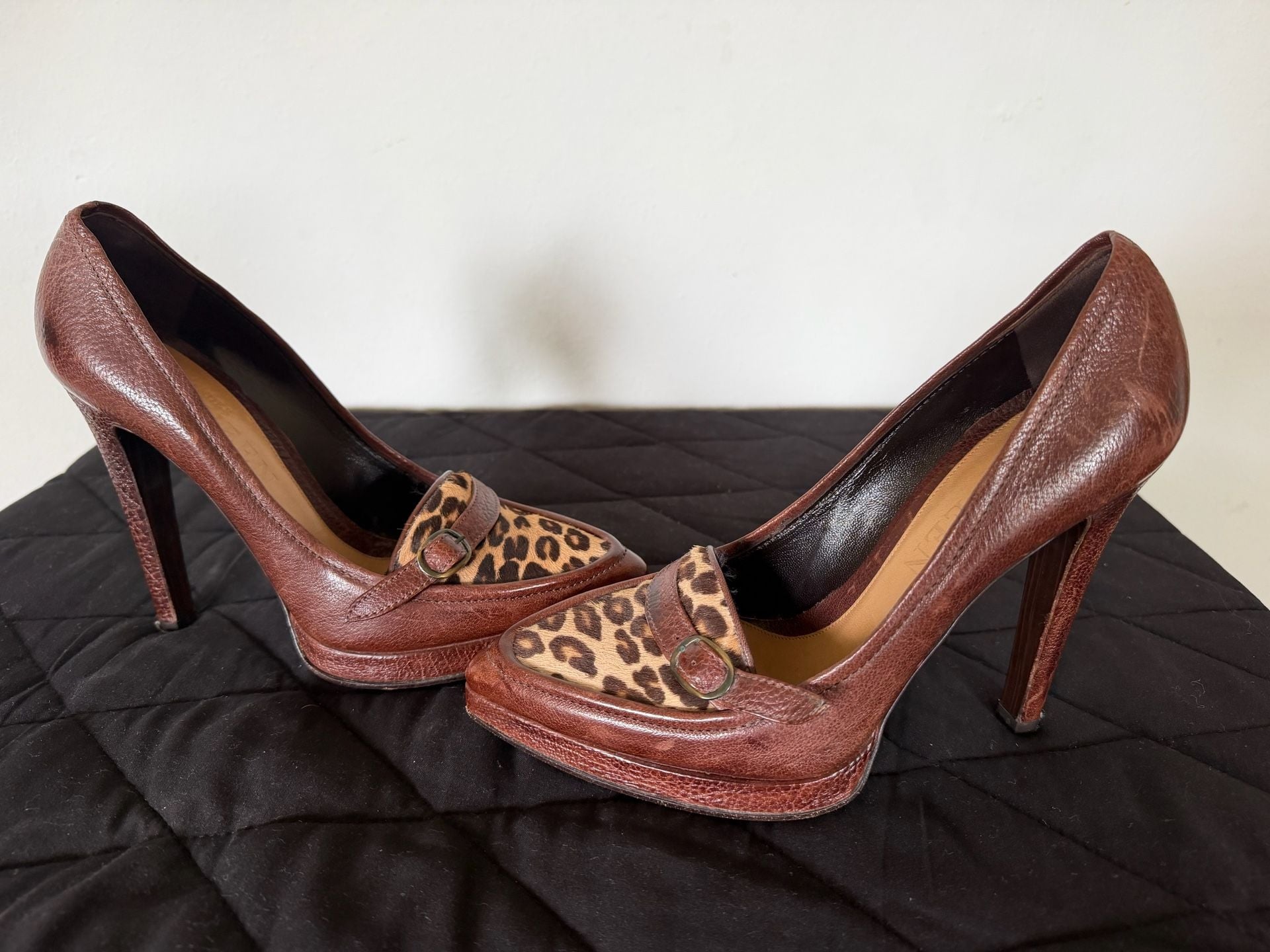 Alexander McQueen Brown Leather and Leopard Print Calf Hair Pointed Toe Platform Heels 3