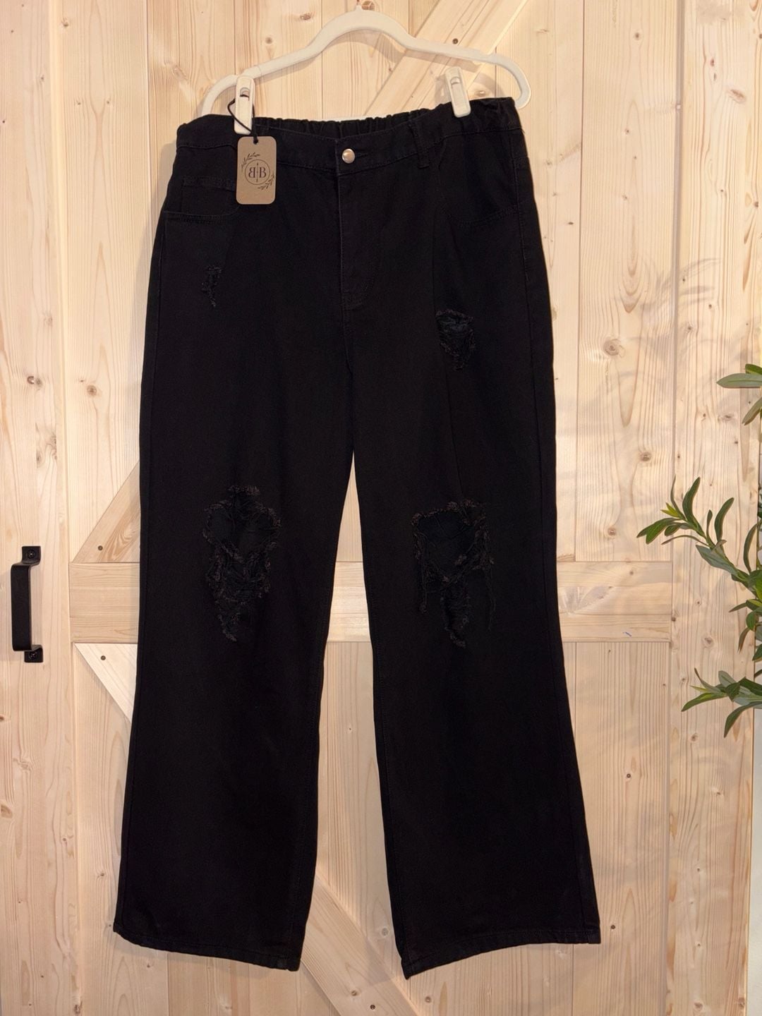 Unbranded Women's High-Rise Distressed Wide-Leg Denim Jeans, Size 1XL 2