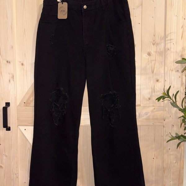 Unbranded Women's High-Rise Distressed Wide-Leg Denim Jeans, Size 1XL