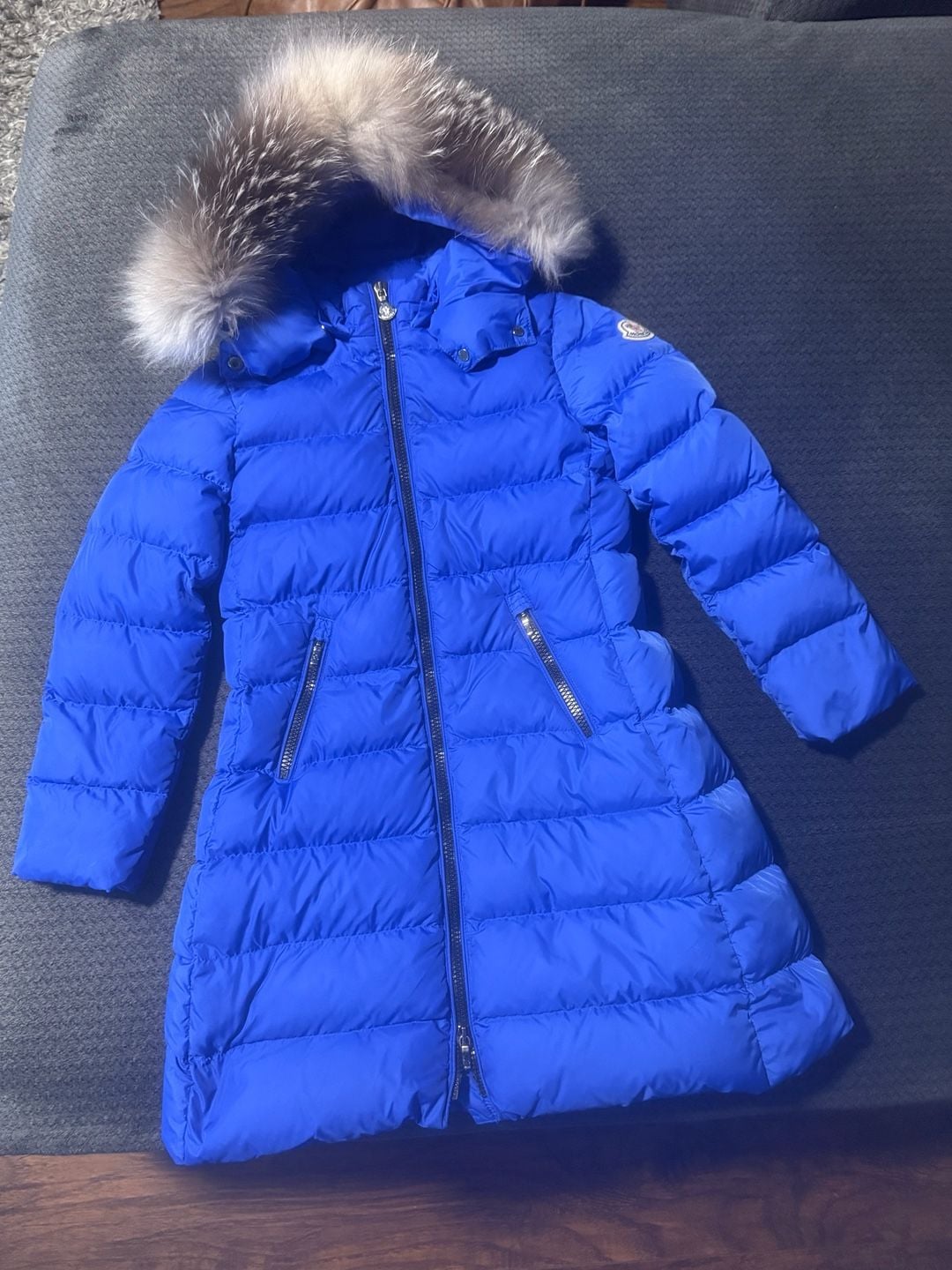 Moncler Enfant Abelle Long Down Puffer Coat with Fur Hood Girls size 8 2