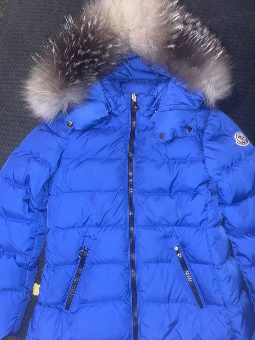 Moncler Enfant Abelle Long Down Puffer Coat with Fur Hood Girls size 8 3