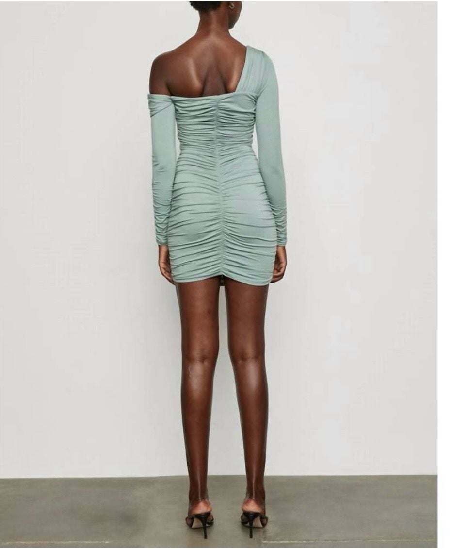 Bailey 44 Women's Long Sleeve Off-Shoulder Ruched Bodycon Mini Dress in Sage Green 8
