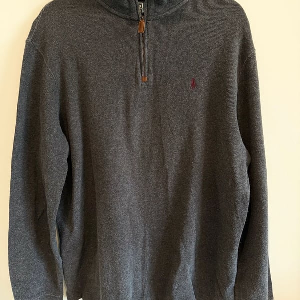 Polo Ralph Lauren 1/4 Zip Sweater Mens Size XL Gray 100% Cotton Pullover L/S EUC