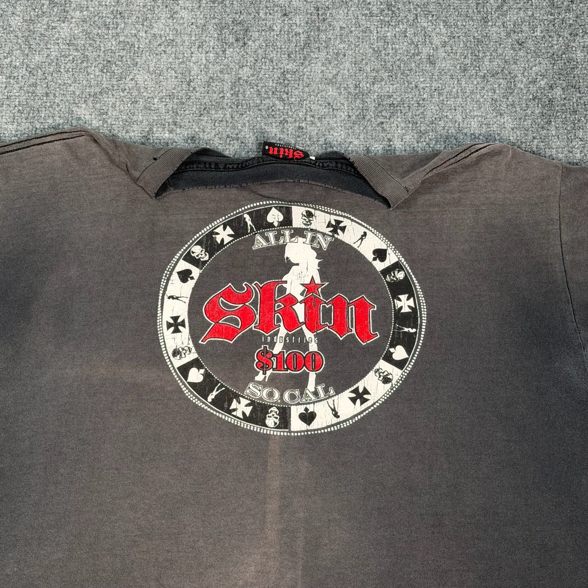 Vintage Skin Industries 'All In' Graphic Faded Black T-Shirt 9