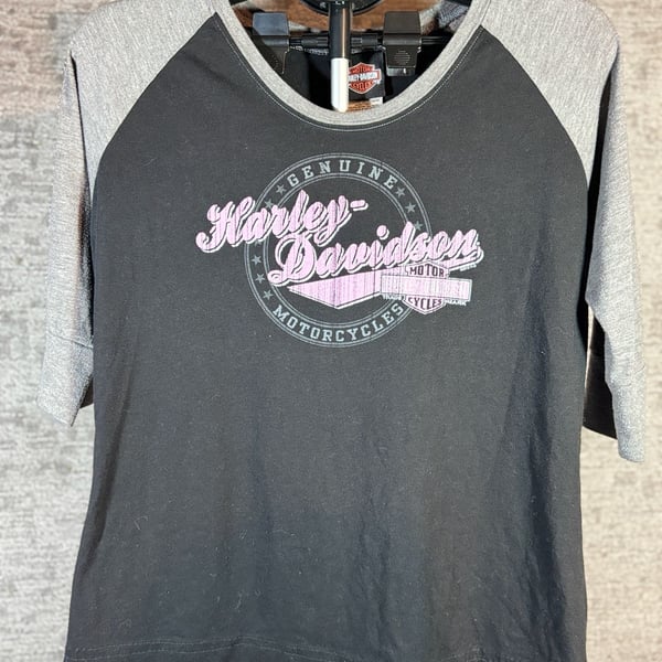 Harley-Davidson Hawkeye Coralville, Iowa Women's Raglan 3/4 Sleeve T-Shirt