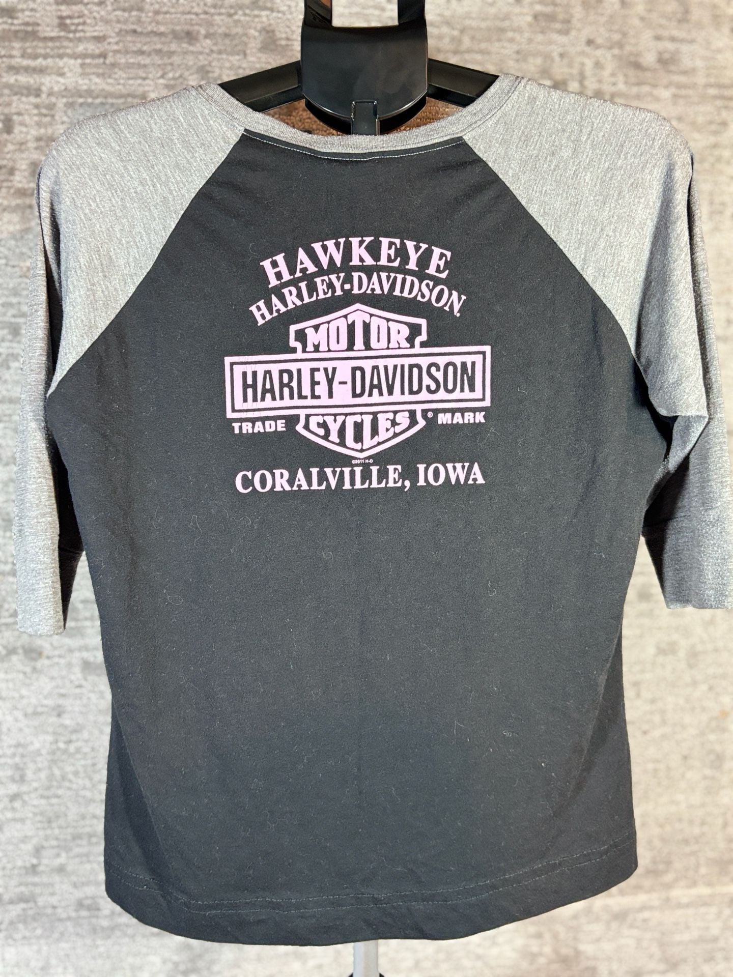 Harley-Davidson Hawkeye Coralville, Iowa Women's Raglan 3/4 Sleeve T-Shirt 4