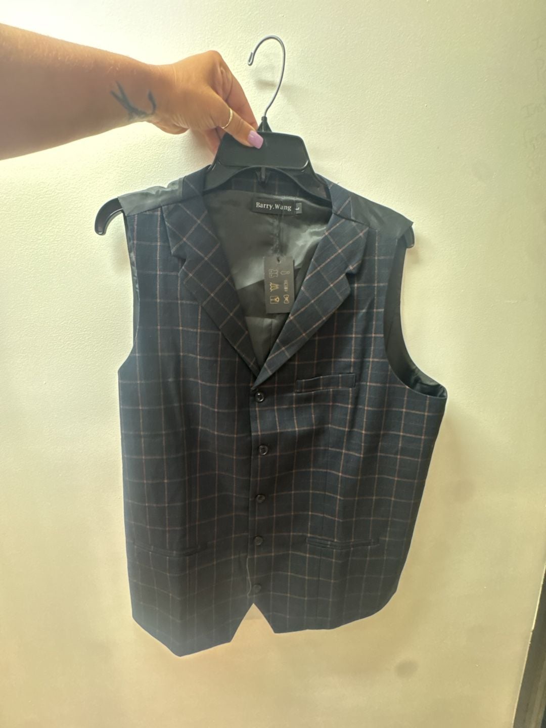 Barry.Wang Men's Plaid Single-Breasted Dress Vest 1