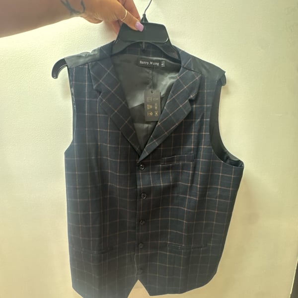 Barry.Wang Men's Plaid Single-Breasted Dress Vest