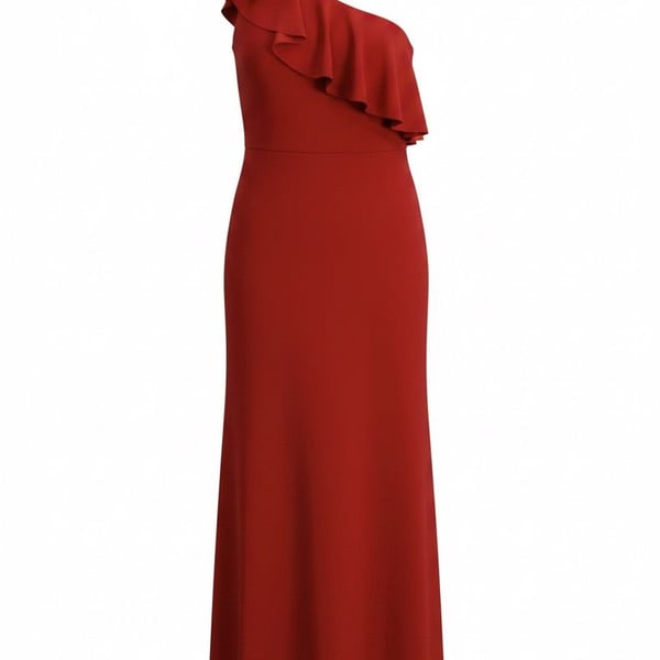 Calvin Klein Women's Red One-Shoulder Ruffle Gown Size 8