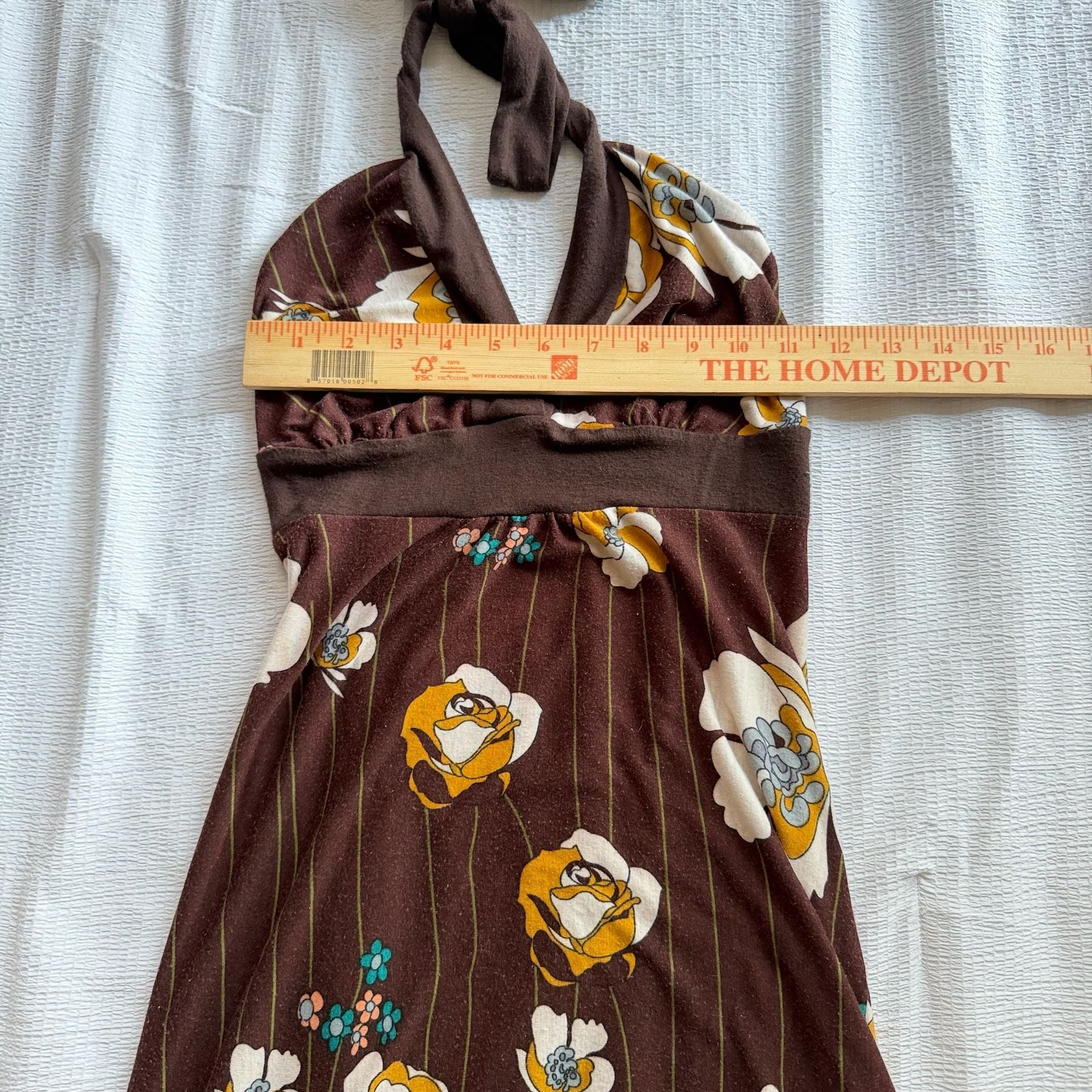 Y2K Brown Floral Halter Dress 8