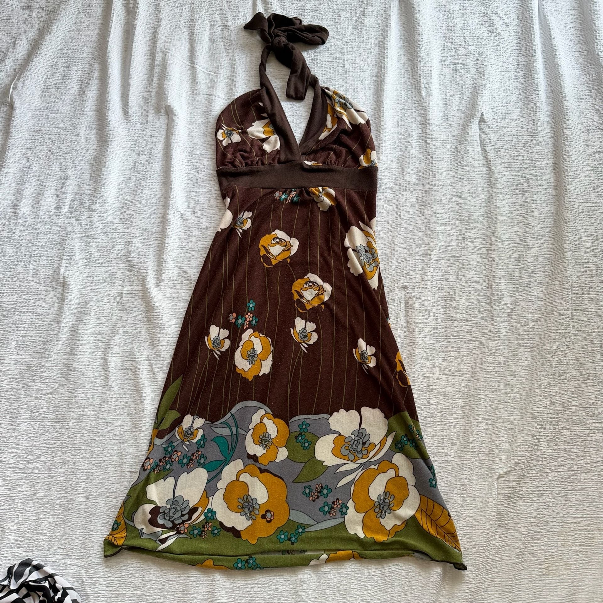 Y2K Brown Floral Halter Dress 9