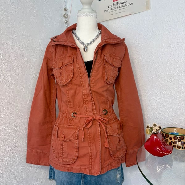 Mossimo Supply Co. Burnt Orange Utility Cargo Jacket with Elbow Patches