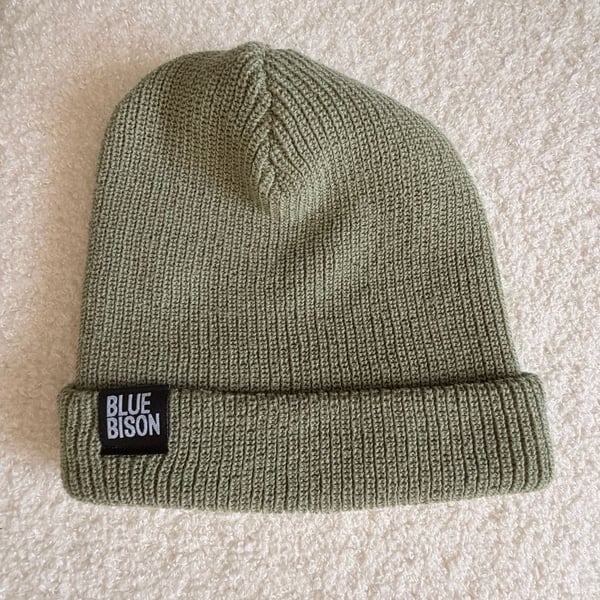 Blue Bison Sage Green Cuffed Knit Beanie