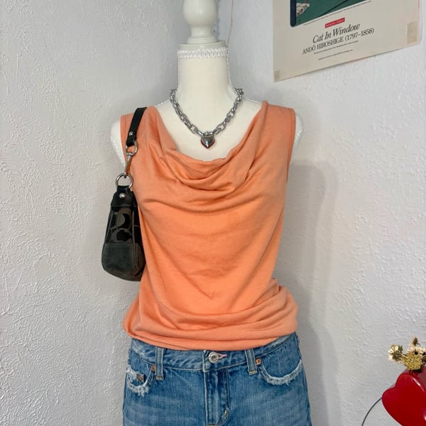Judy Knapp California Women's Orange Cowl Neck Sleeveless Tank Top