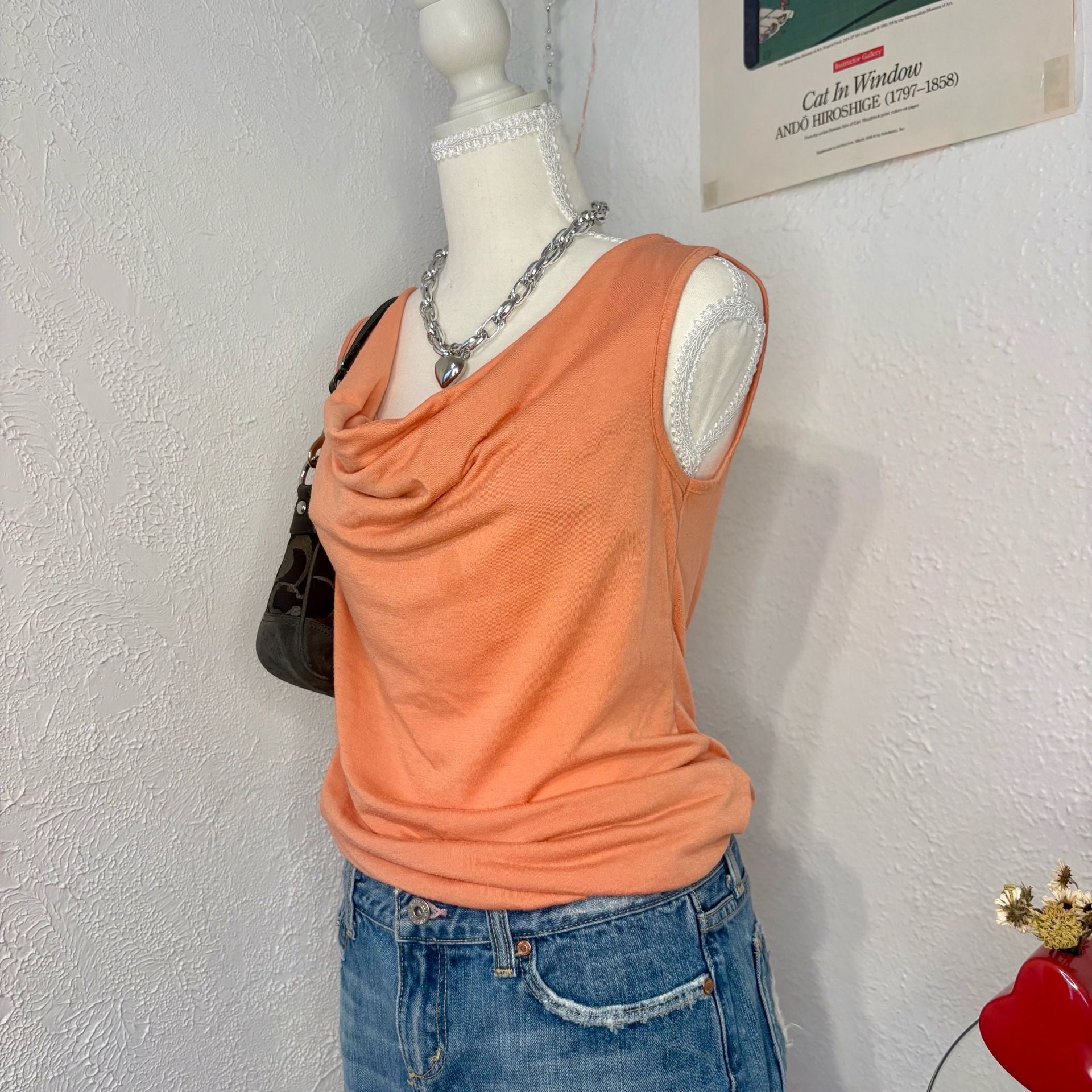 Judy Knapp California Women's Orange Cowl Neck Sleeveless Tank Top 2