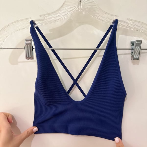 Intimately Free People Ribbed Crisscross Back Bralette Navy Blue