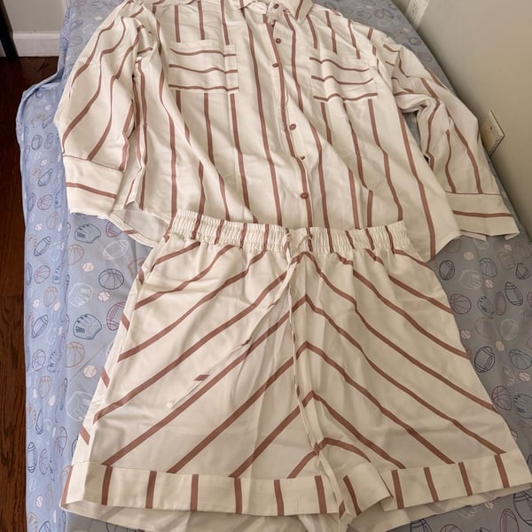 Tankaneo Womens 2 Piece Outfits Striped Long Sleeve Button Down Collared 