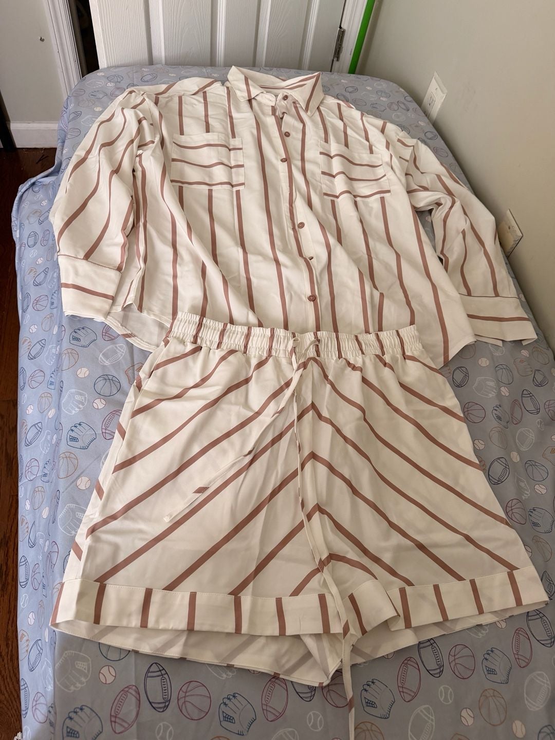 Tankaneo Womens 2 Piece Outfits Striped Long Sleeve Button Down Collared 2