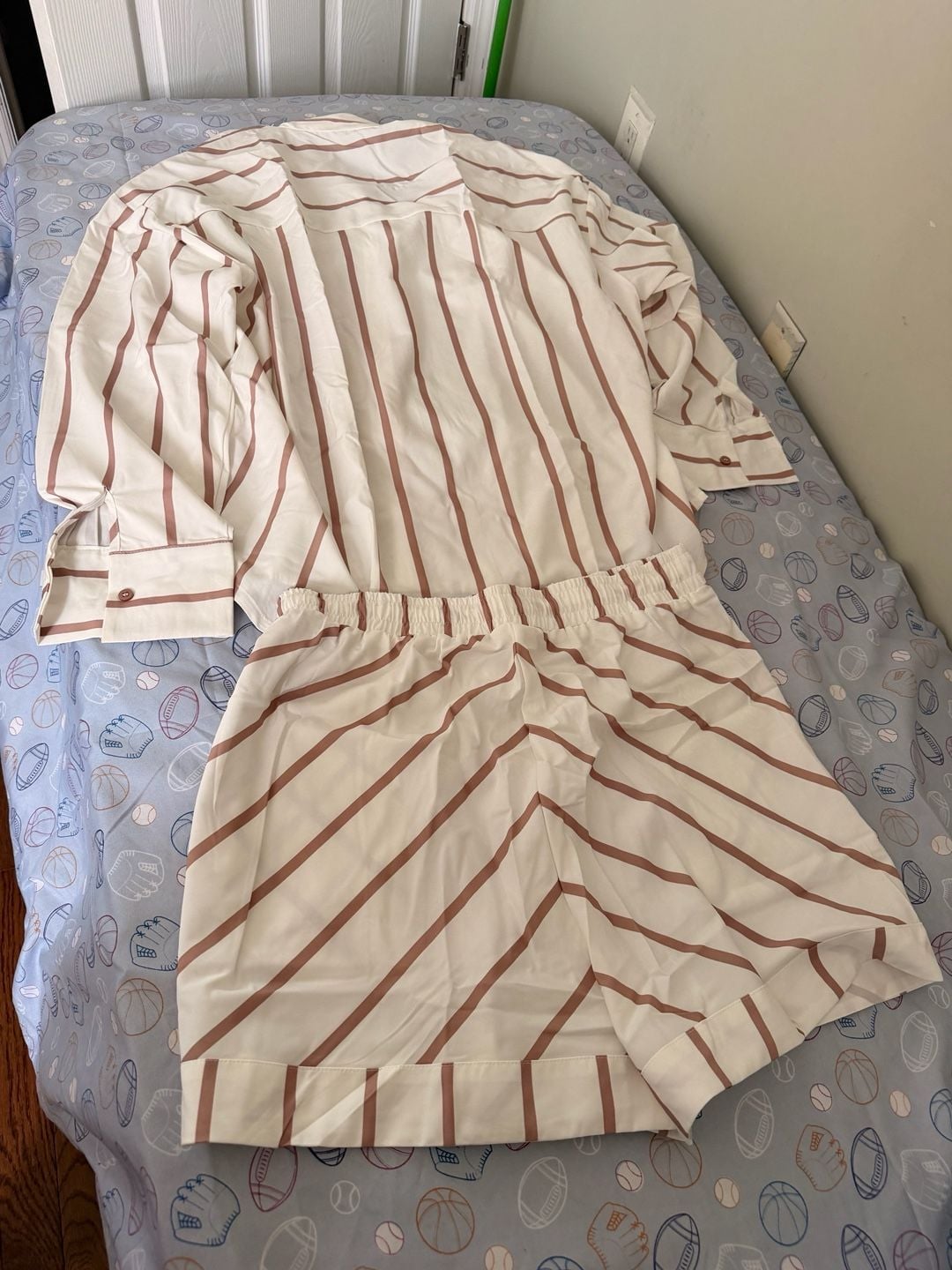 Tankaneo Womens 2 Piece Outfits Striped Long Sleeve Button Down Collared 4