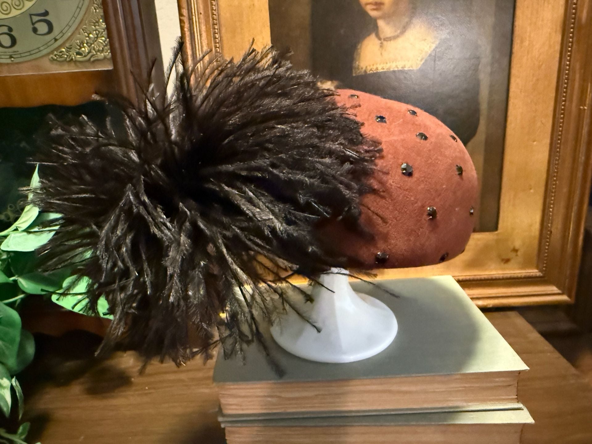 Frank Olive Vintage 100% Wool Beaded Feather Hat by Geo. W. Bollman & Co. 1