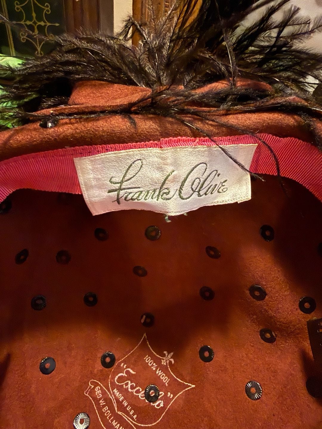 Frank Olive Vintage 100% Wool Beaded Feather Hat by Geo. W. Bollman & Co. 3