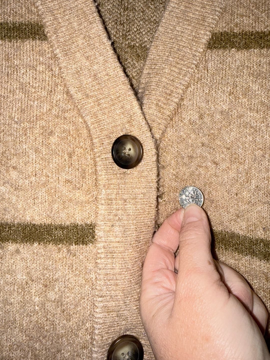 A New Day Women's Tan and Green Grid Pattern Button-Front Cardigan Sweater 3
