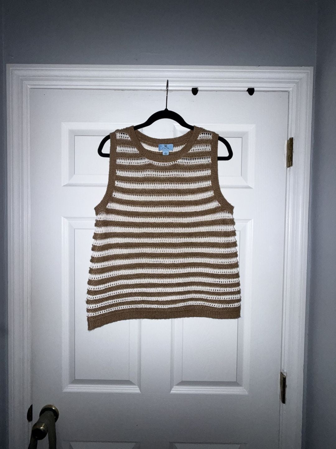 CeCe Brown and Cream Striped Knit Sleeveless Sweater Tank Top 2