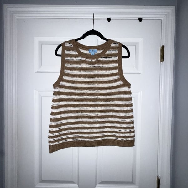 CeCe Brown and Cream Striped Knit Sleeveless Sweater Tank Top
