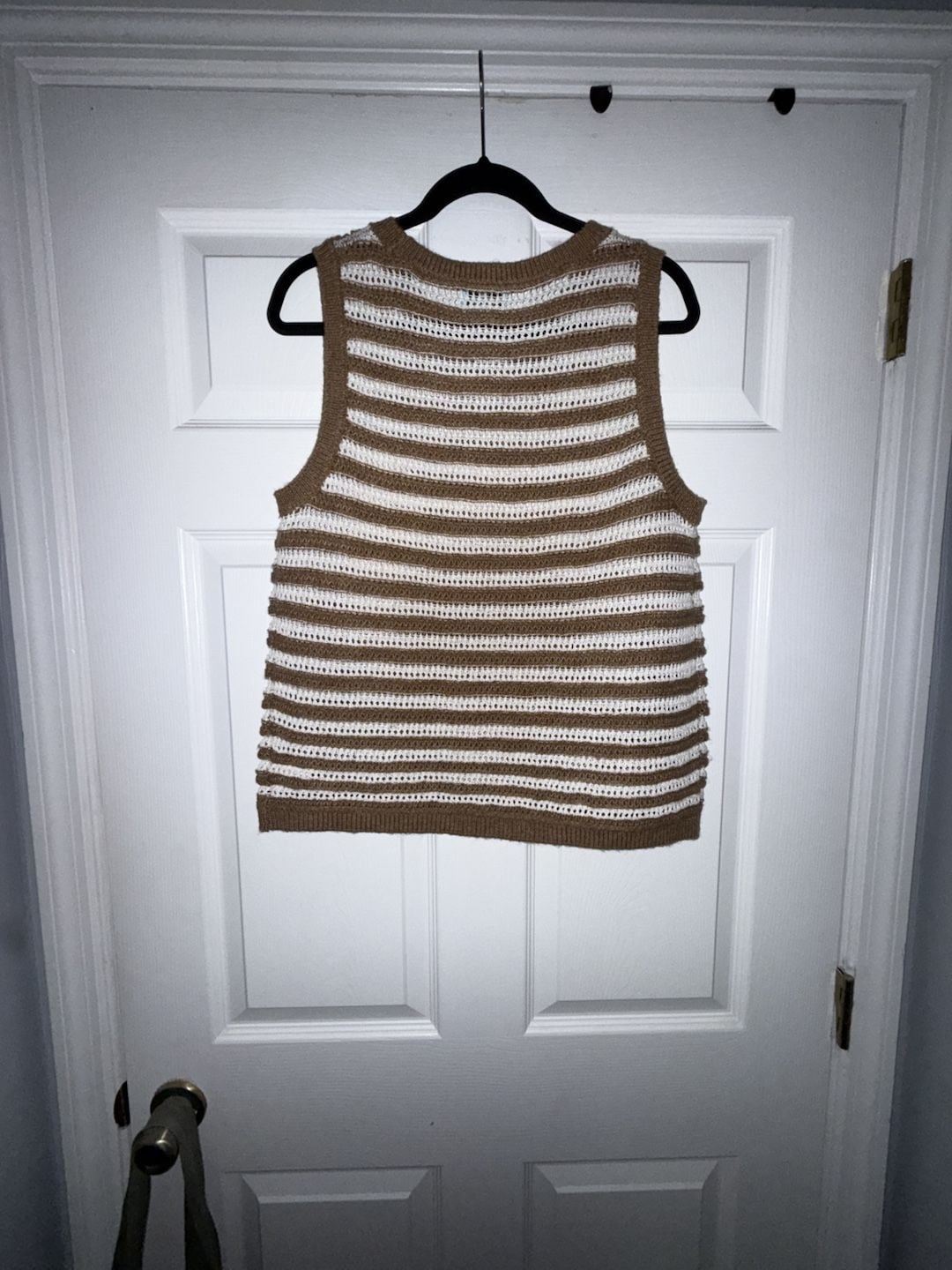 CeCe Brown and Cream Striped Knit Sleeveless Sweater Tank Top 3