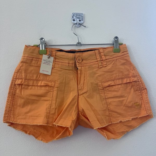 Vintage Abercrombie & Fitch Women's Orange Utility Frayed Hem Cargo Shorts XS