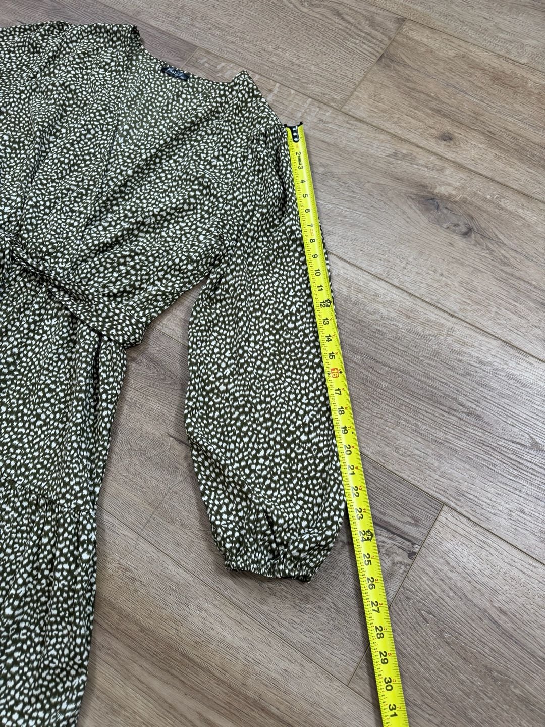 Fashion XXL Green Leopard Print Tiered Midi Dress Long Sleeve Tie Waist Boho 5