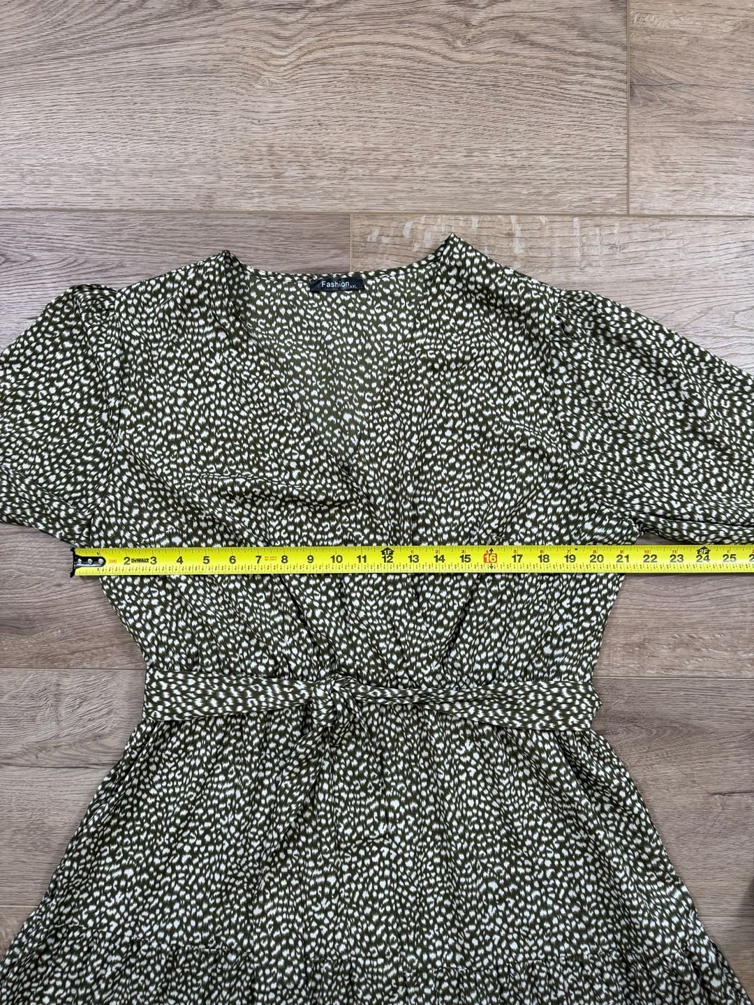 Fashion XXL Green Leopard Print Tiered Midi Dress Long Sleeve Tie Waist Boho 6