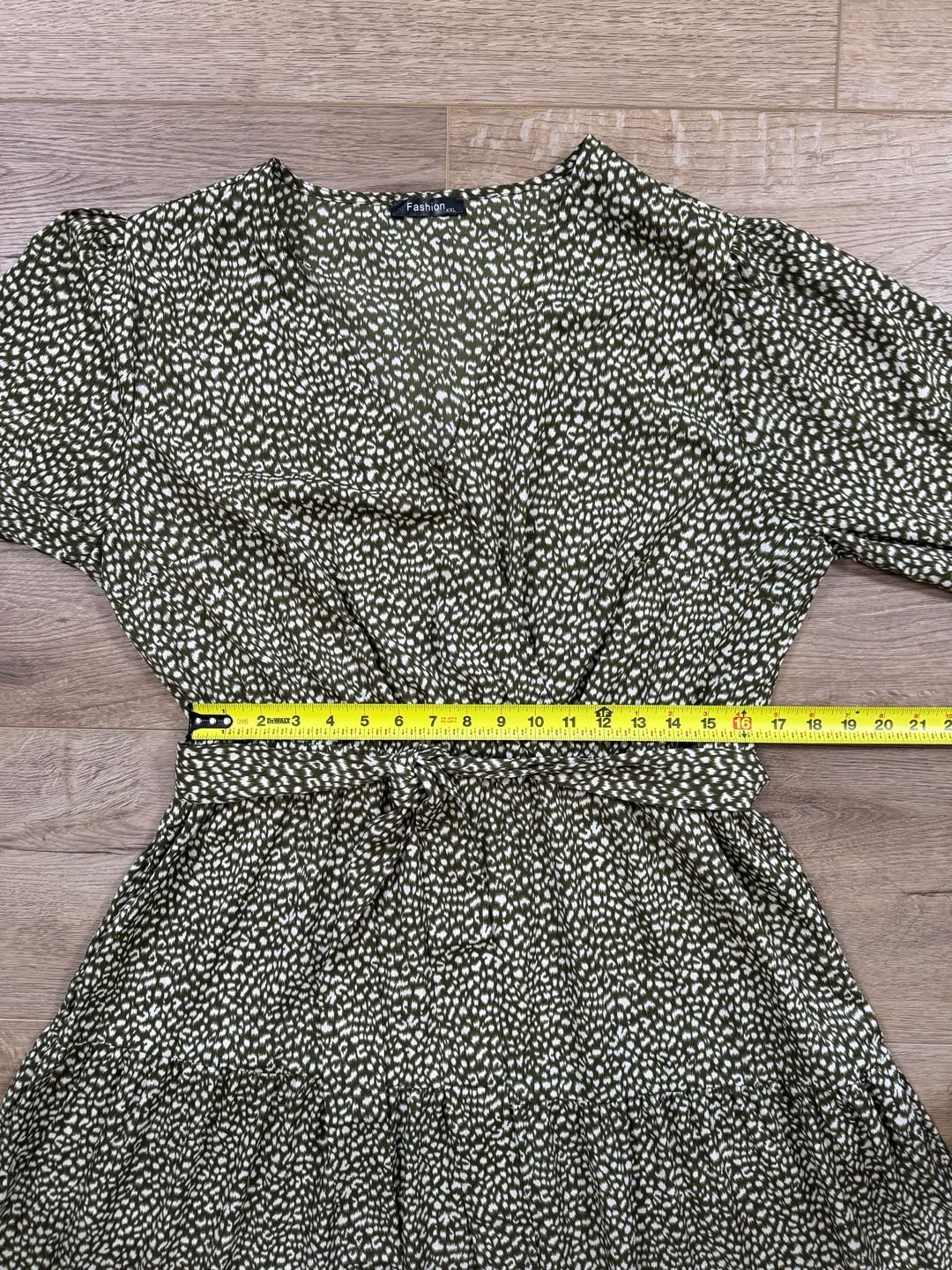Fashion XXL Green Leopard Print Tiered Midi Dress Long Sleeve Tie Waist Boho 7