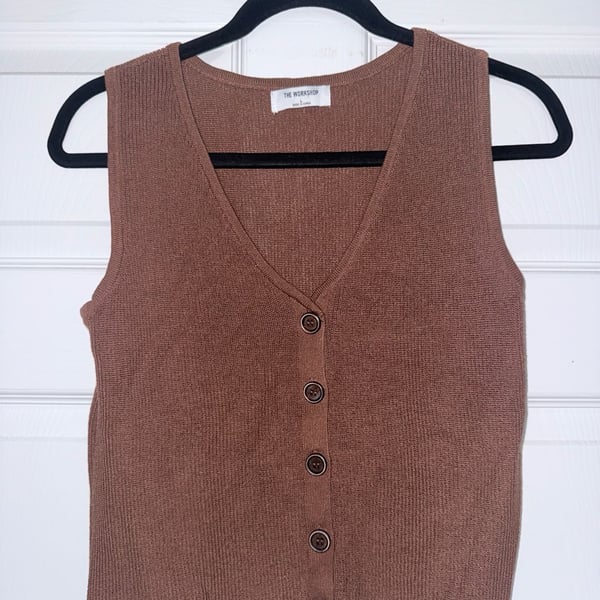 The Workshop Brown Button-Front Knit Sweater Vest