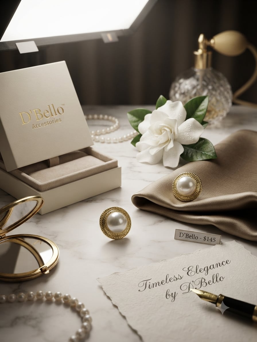 D'Bello Accessories Gold Tone Simulated Pearl Round Stud Earrings 2