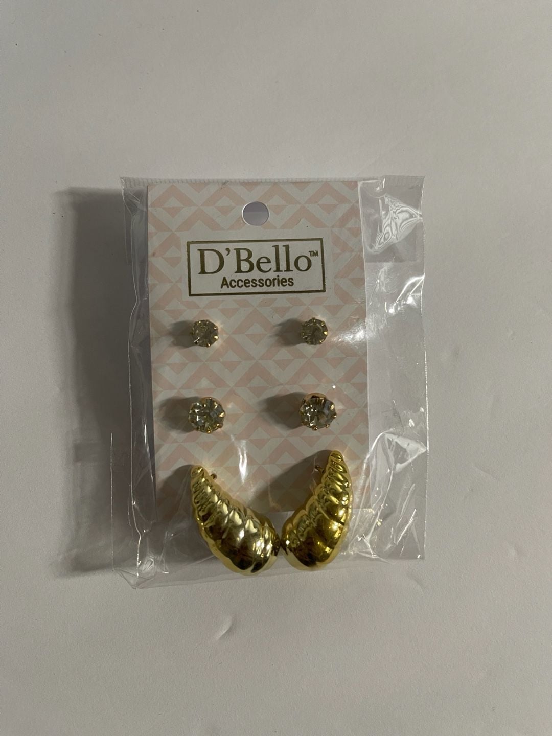 D'Bello Accessories 3-Pair Gold-Tone Hoop and Stud Earring Set 3