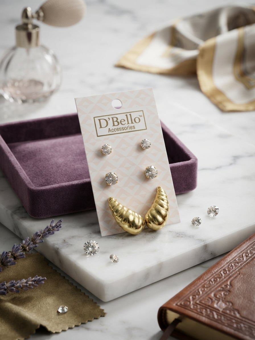 D'Bello Accessories 3-Pair Gold-Tone Hoop and Stud Earring Set 1