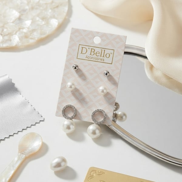 D'Bello Accessories Simulated Pearl and Cubic Zirconia Earring Trio Set