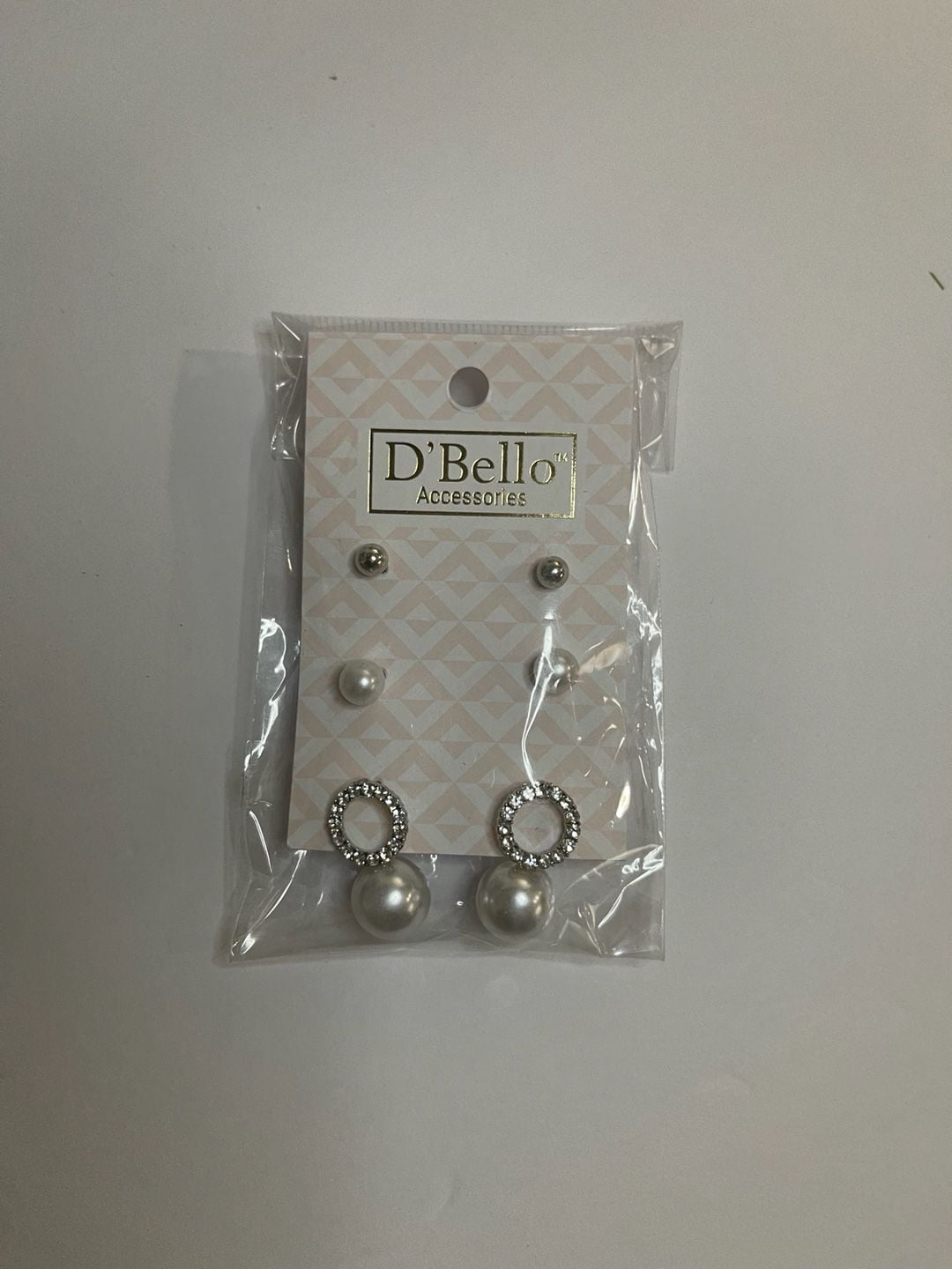 D'Bello Accessories Simulated Pearl and Cubic Zirconia Earring Trio Set 3