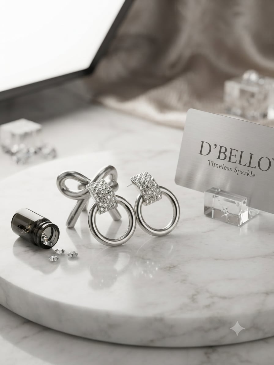 D'Bello Accessories Geometric Pave Rhinestone Circle Drop Earrings 2