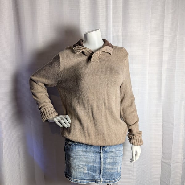 Old Navy Vintage Style Tan Knit Button-Up Collar Sweater
